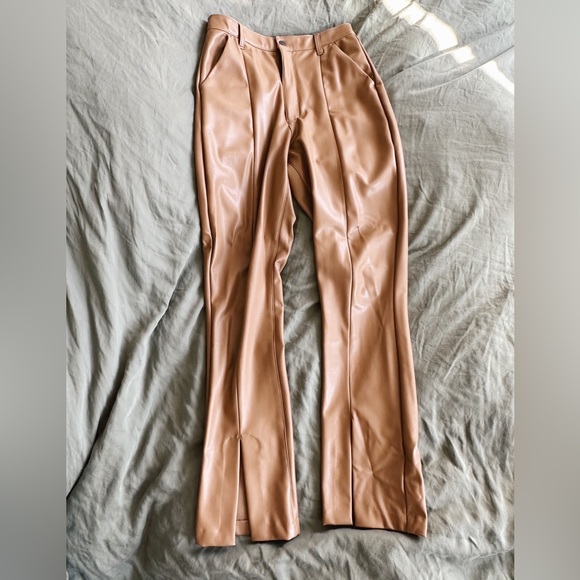 Abercrombie Vegan Leather Split Hem Pants in Light Brown Size 30 - Picture 4 of 6